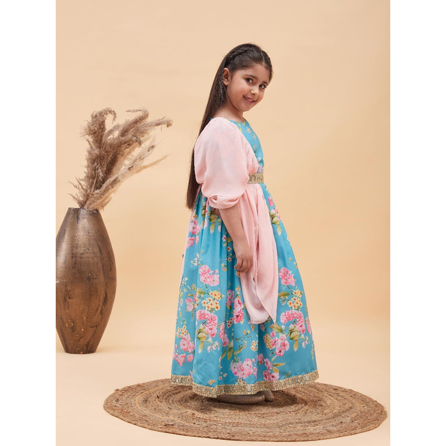 VASTRAMAY Girls' Aqua Lehenga Set_VASGLC007AQ_22