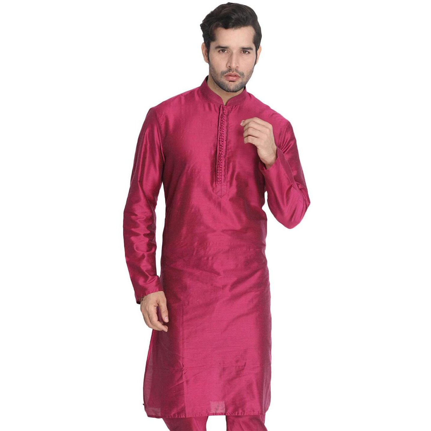 VASTRAMAY Men's Magenta Cotton Blend Kurta | Kurta for Festivals - Stylish, Comfortable, and Easy-Care - Perfect for Celebrations and Cultural Events, Navratri & Diwali