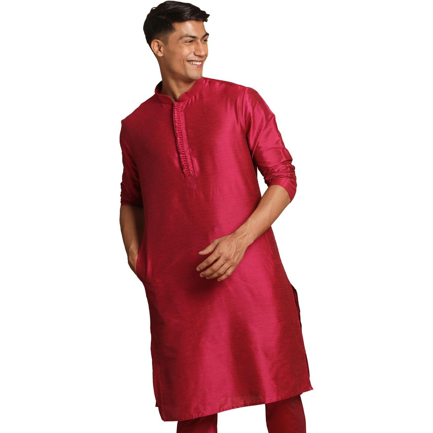 VASTRAMAY Men's Magenta Cotton Blend Kurta | Kurta for Festivals - Stylish, Comfortable, and Easy-Care - Perfect for Celebrations and Cultural Events, Navratri & Diwali