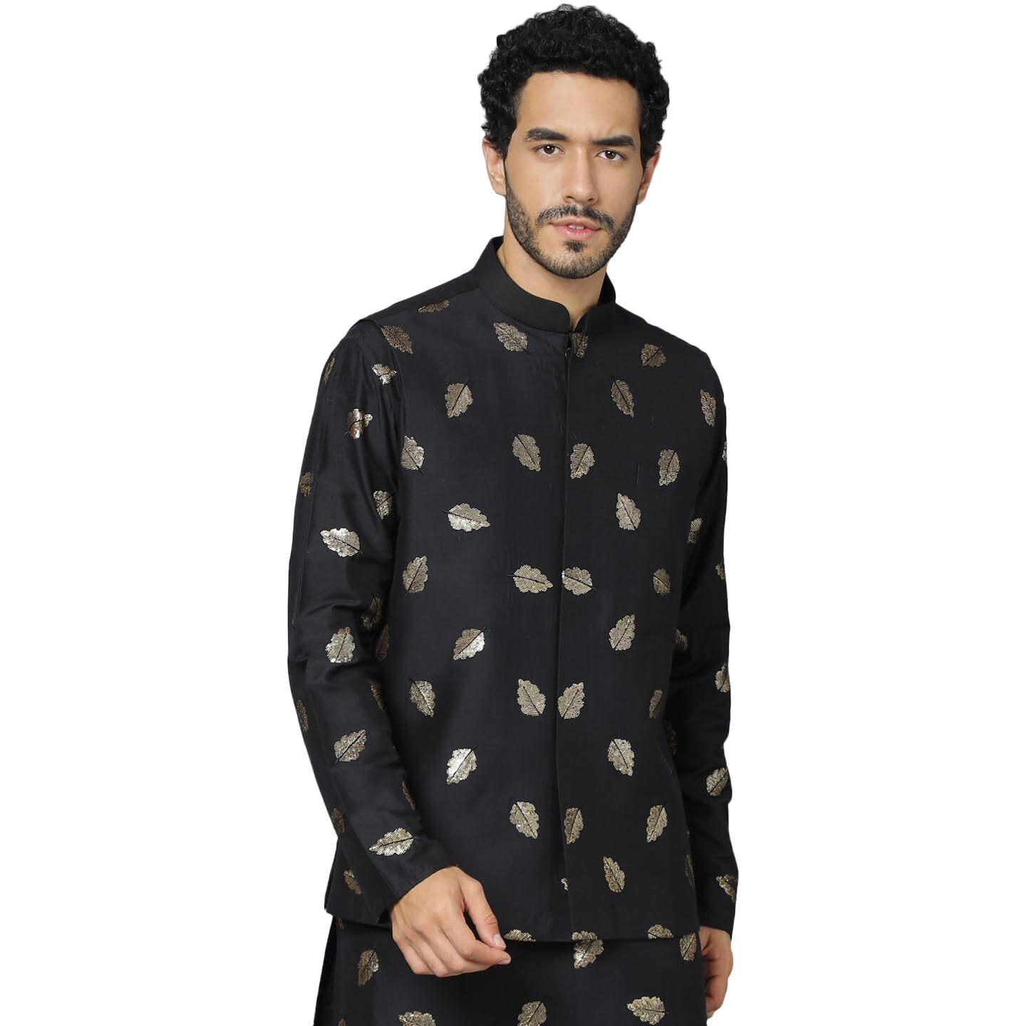 VASTRAMAY Men's Black Sequins Nehru Jacket