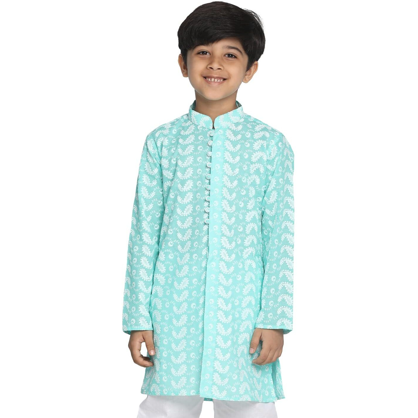 VASTRAMAY Boys' Chikankari Green Kurta (JBNBK094GN_Age-3-4Y_Green)
