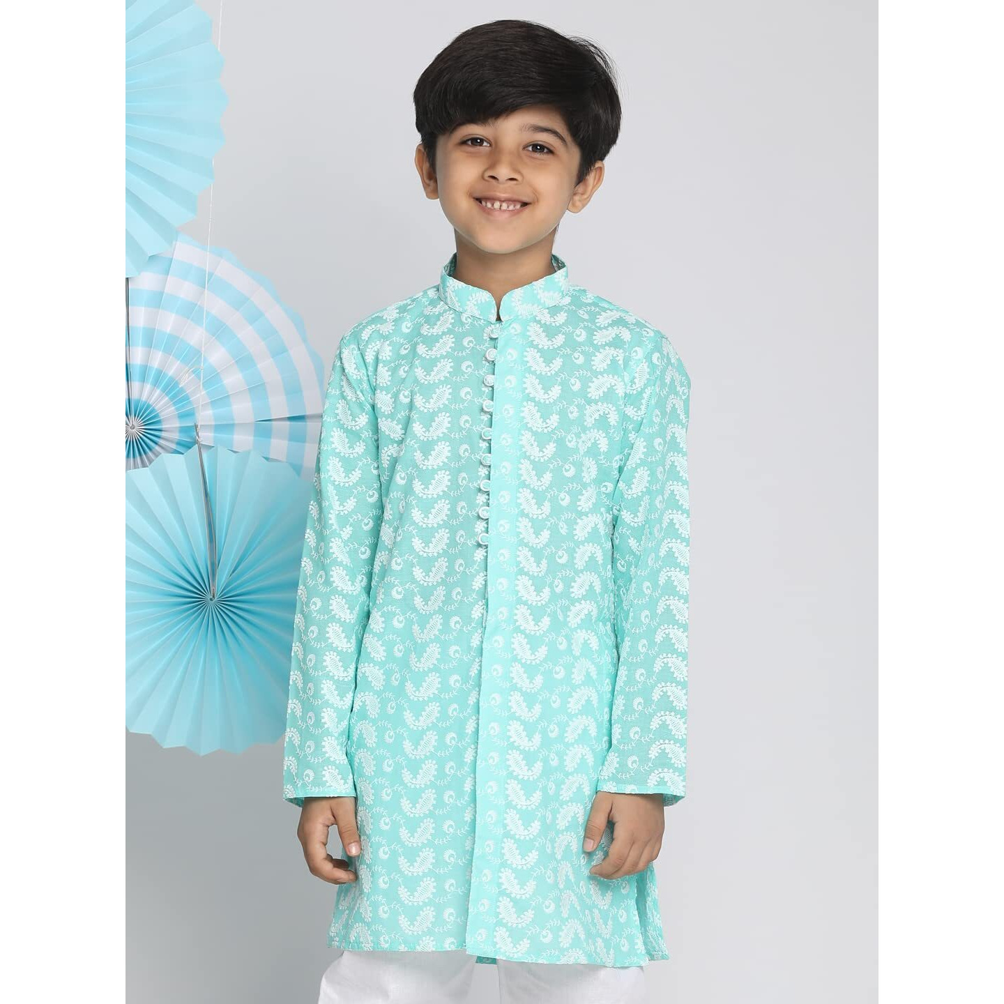 VASTRAMAY Boys' Chikankari Green Kurta (JBNBK094GN_Age-3-4Y_Green)