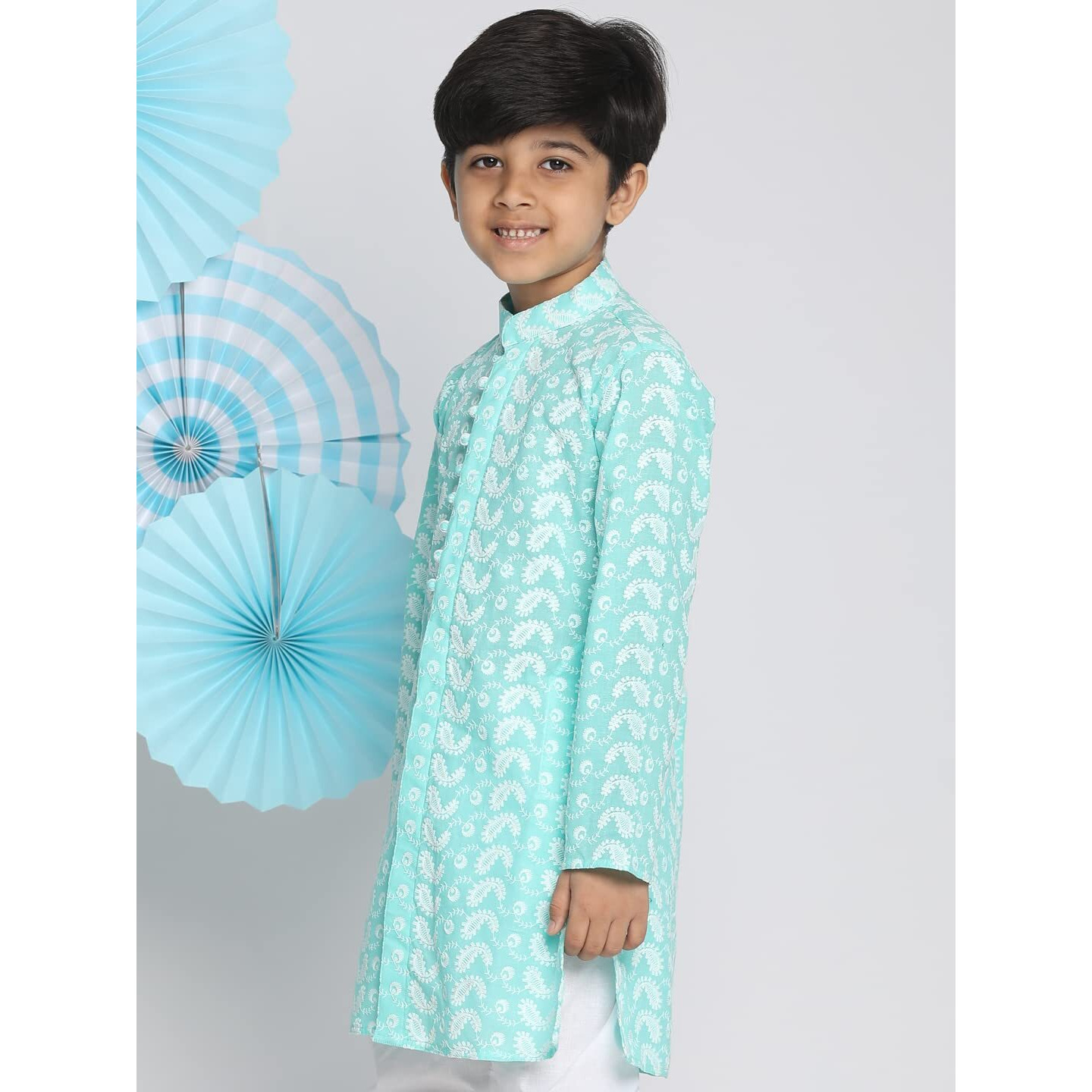 VASTRAMAY Boys' Chikankari Green Kurta (JBNBK094GN_Age-3-4Y_Green)