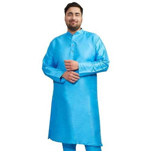 VASTRAMAY Mens Banarasi Silk Kurta  Soft & Comfortable Ethnic Wear Aqua