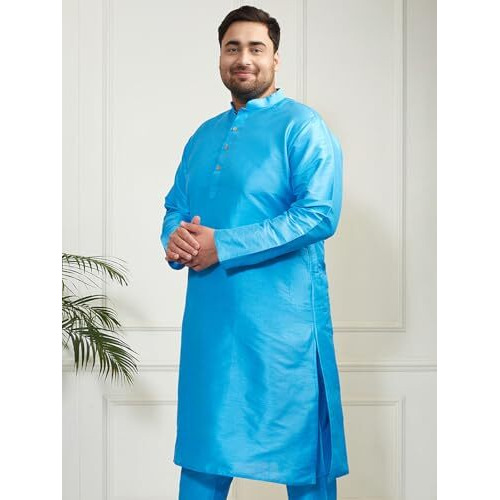VASTRAMAY Mens Banarasi Silk Kurta  Soft & Comfortable Ethnic Wear Aqua