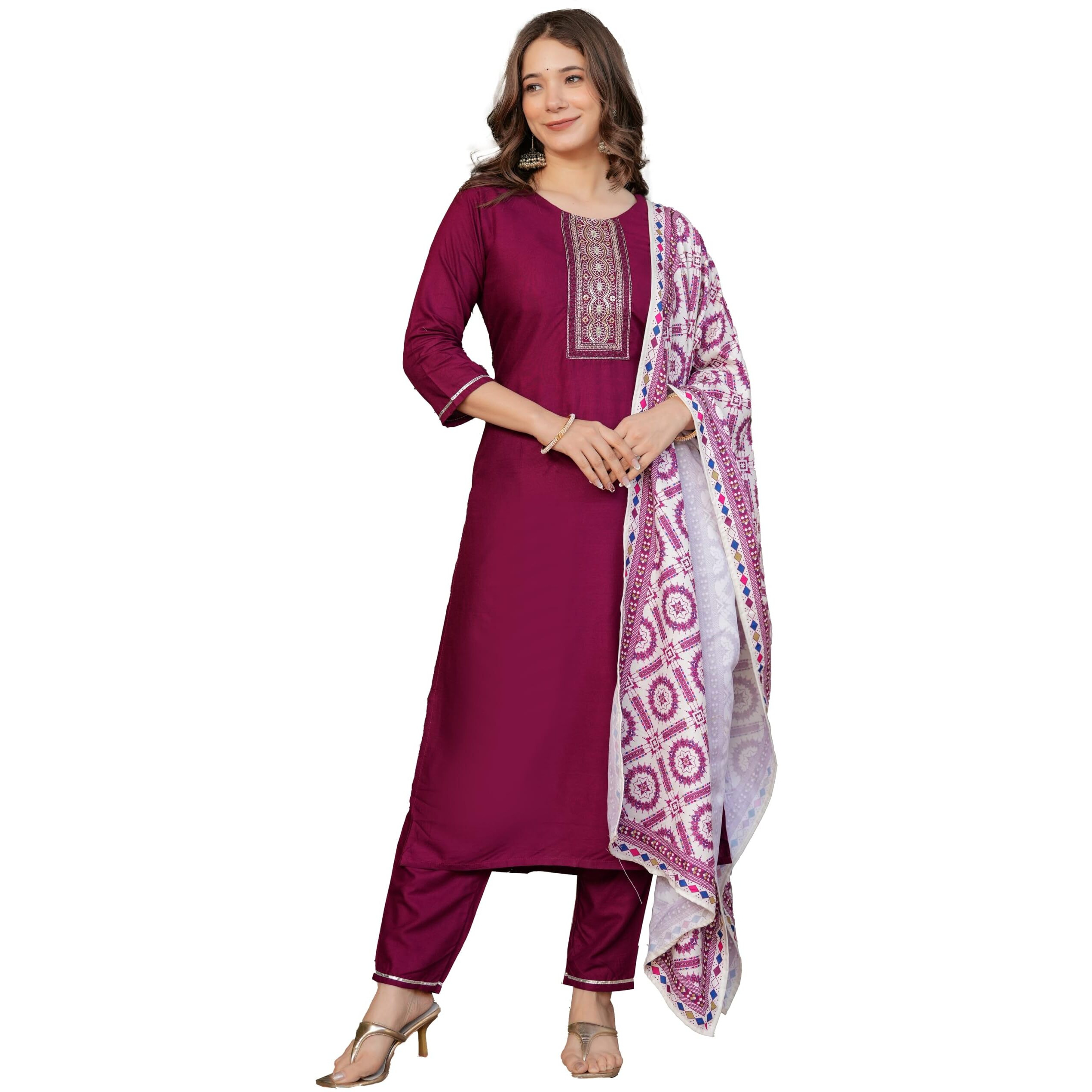 Wedani Rayon Sequence Embroidered Kurta Set with Dupatta for Women - Maroon
