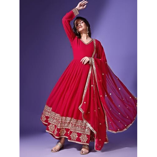 Wedani Georgette Anarkali Kurta for Women Pink