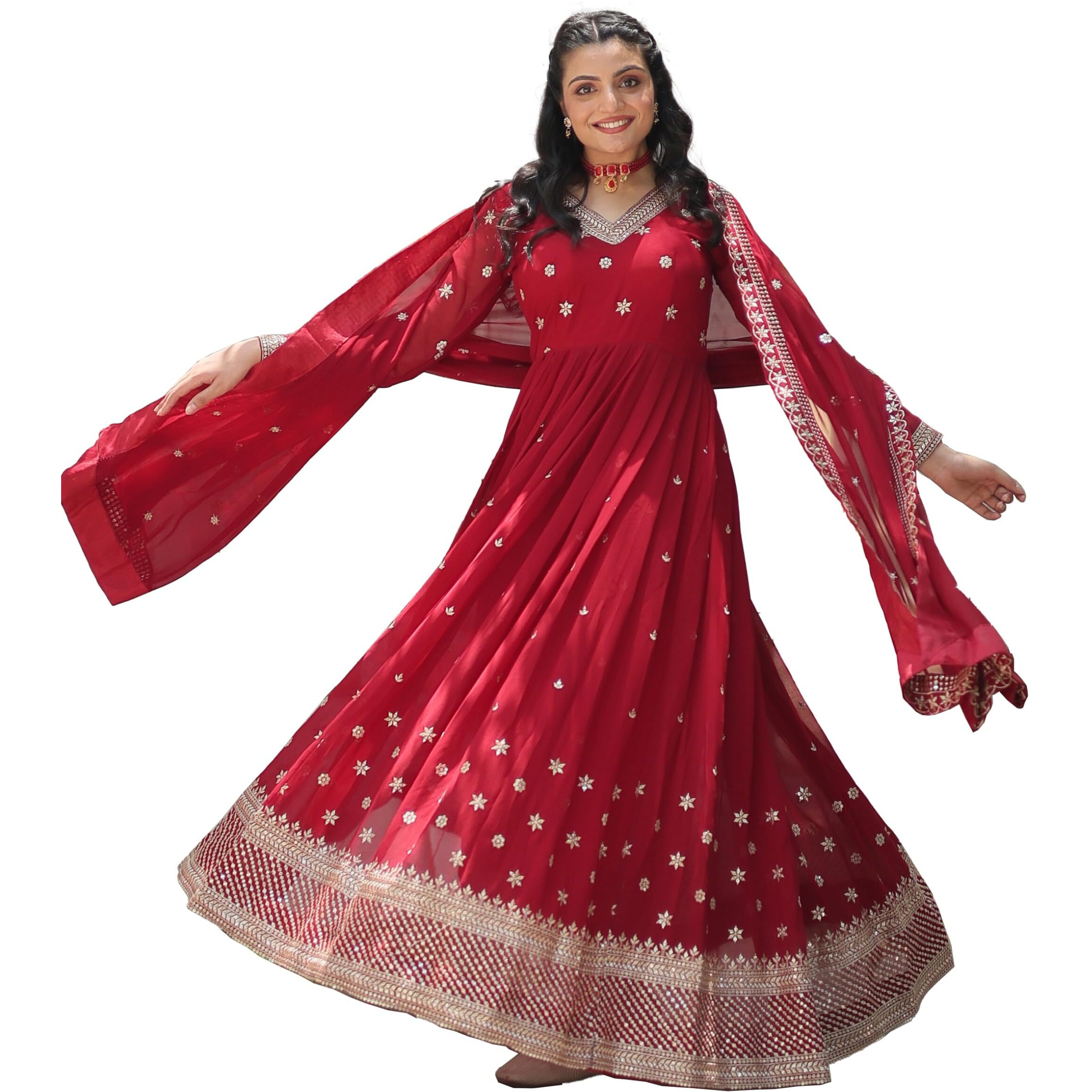 Wedani Georgette Sequins Embroidered work Anarkali Kurta Set For womens (IN, Alpha, 2XL, Regular, MAROON)