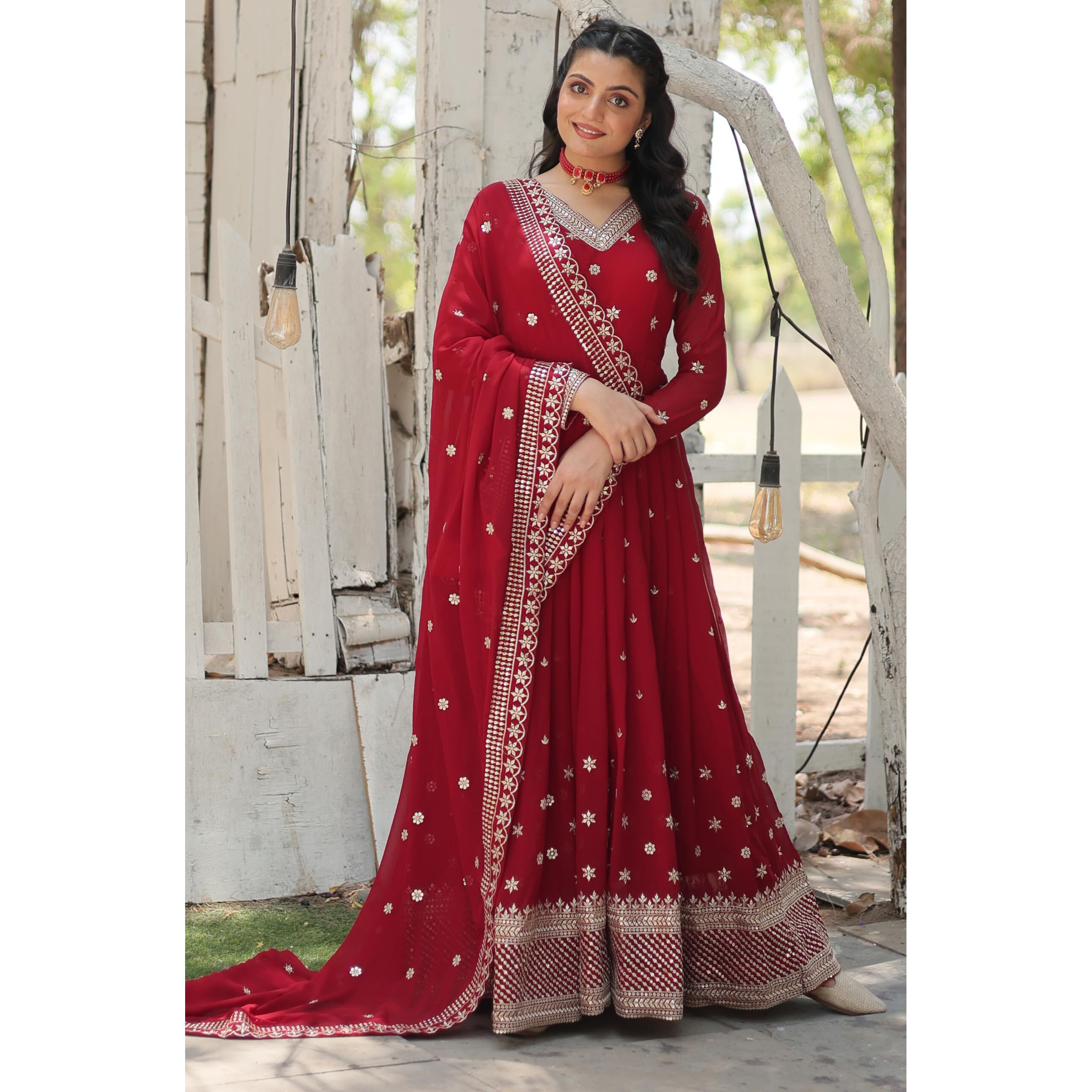 Wedani Georgette Sequins Embroidered work Anarkali Kurta Set For womens (IN, Alpha, 2XL, Regular, MAROON)