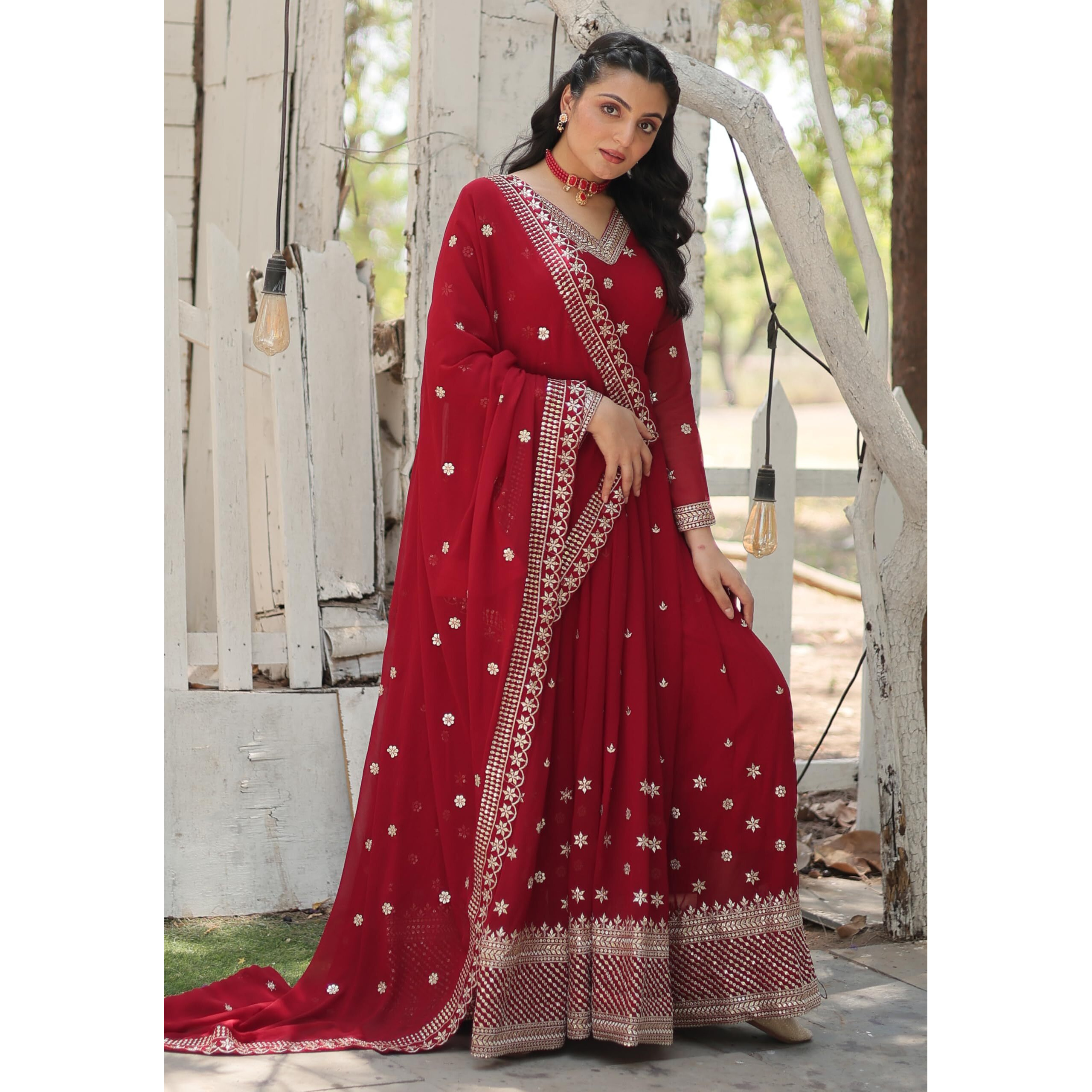 Wedani Georgette Sequins Embroidered work Anarkali Kurta Set For womens (IN, Alpha, 2XL, Regular, MAROON)