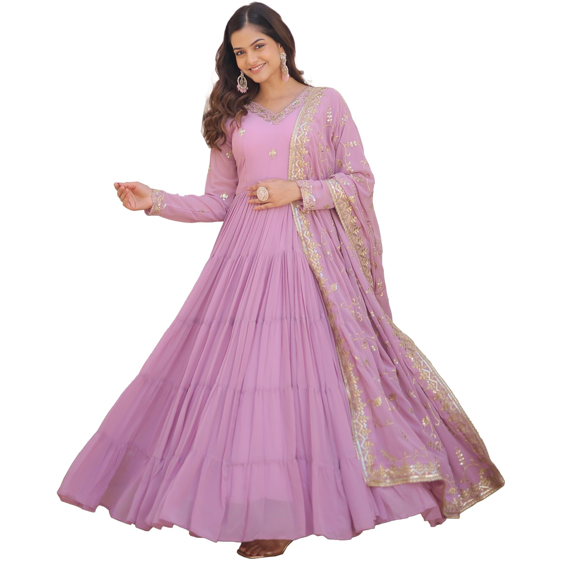 Wedani Georgette Embroidered Work Anarkali Kurta Set for Womens (in, Alpha, S, Regular, Purple)