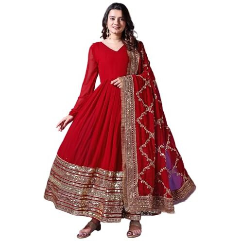 Wedani Maroon Georgette Embroidered Anarkali Dress for Women