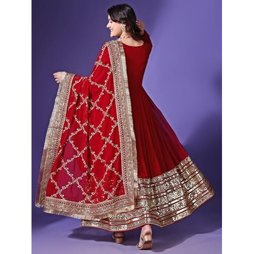Wedani Maroon Georgette Embroidered Anarkali Dress for Women