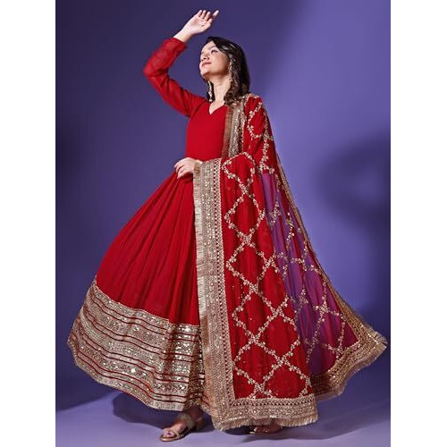 Wedani Maroon Georgette Embroidered Anarkali Dress for Women