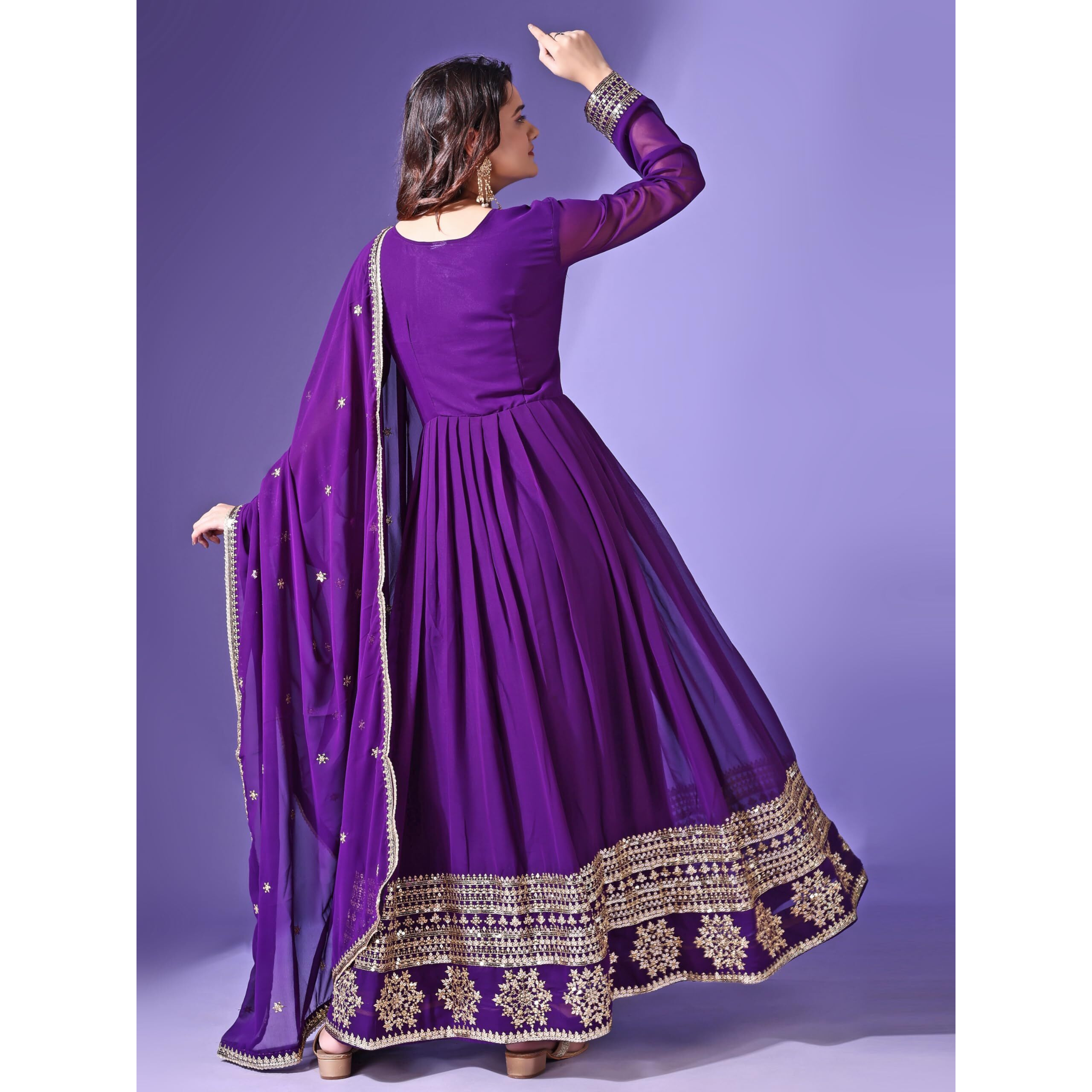 Wedani Faux Georgette Embroidered Anarkali Dress for Women (in, Alpha, S, Regular, Purple)
