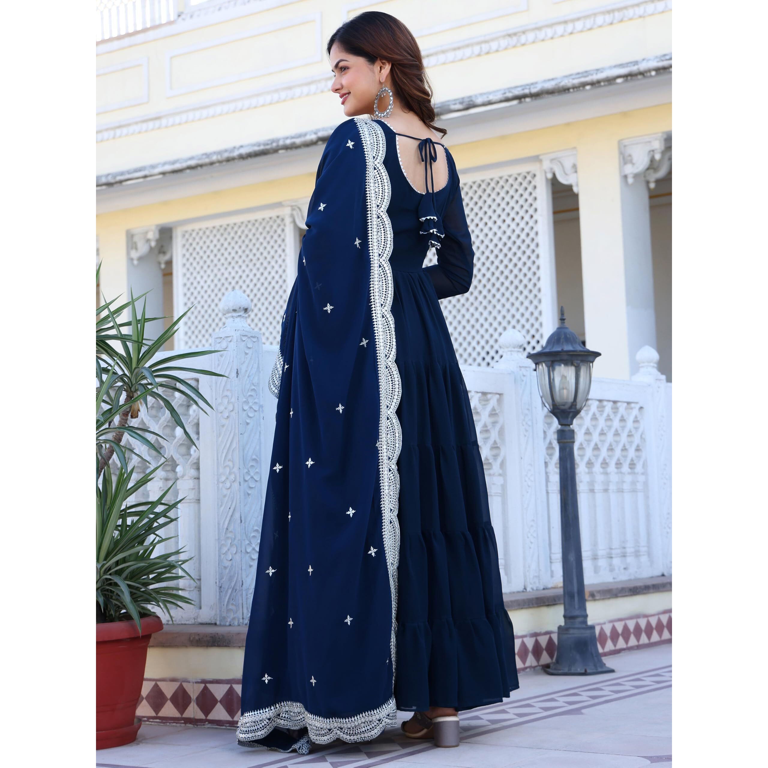 Wedani Georgette Sequins Work Anarkali Kurta Set for Women Turquoise