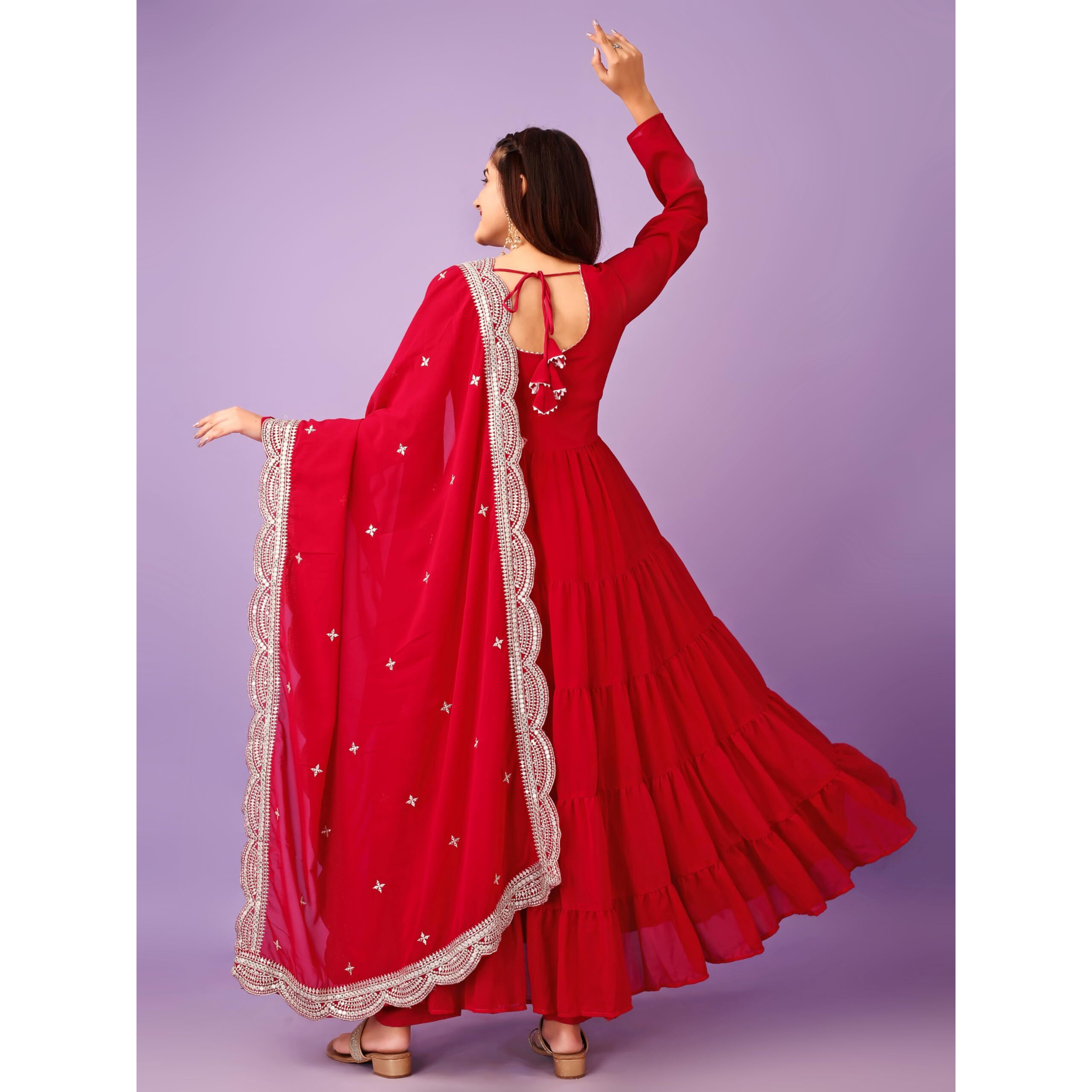 Wedani Georgette Sequins Work Anarkali Kurta Set for Women (in, Alpha, L, Regular, Pink)