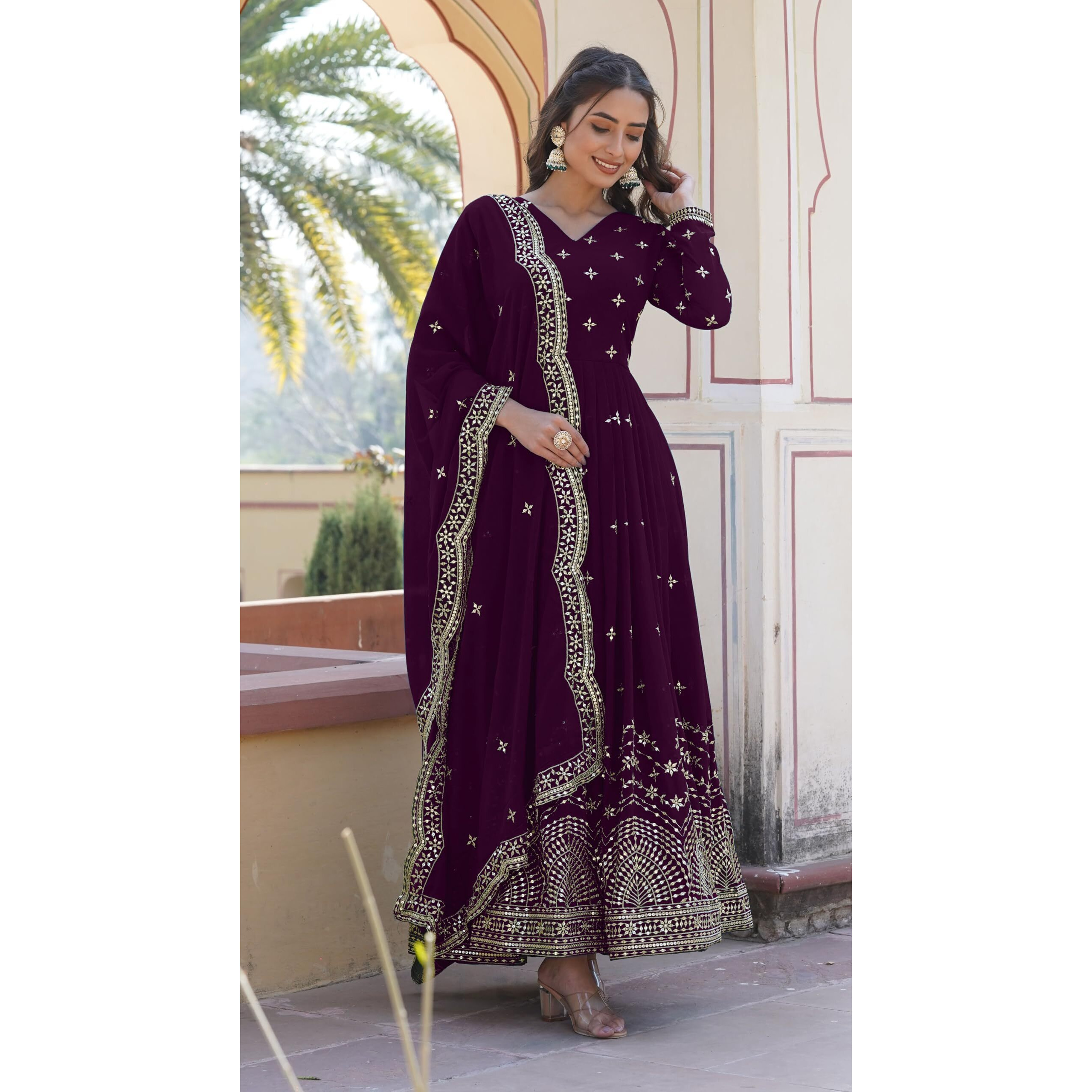 Wedani Georgette Anarkali Kurta Set with Dupatta For women