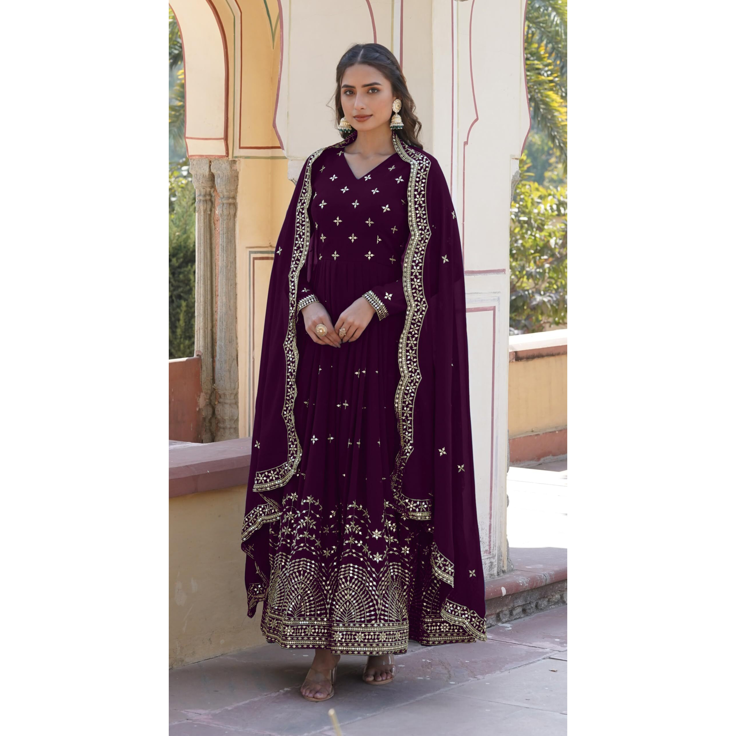Wedani Georgette Anarkali Kurta Set with Dupatta For women