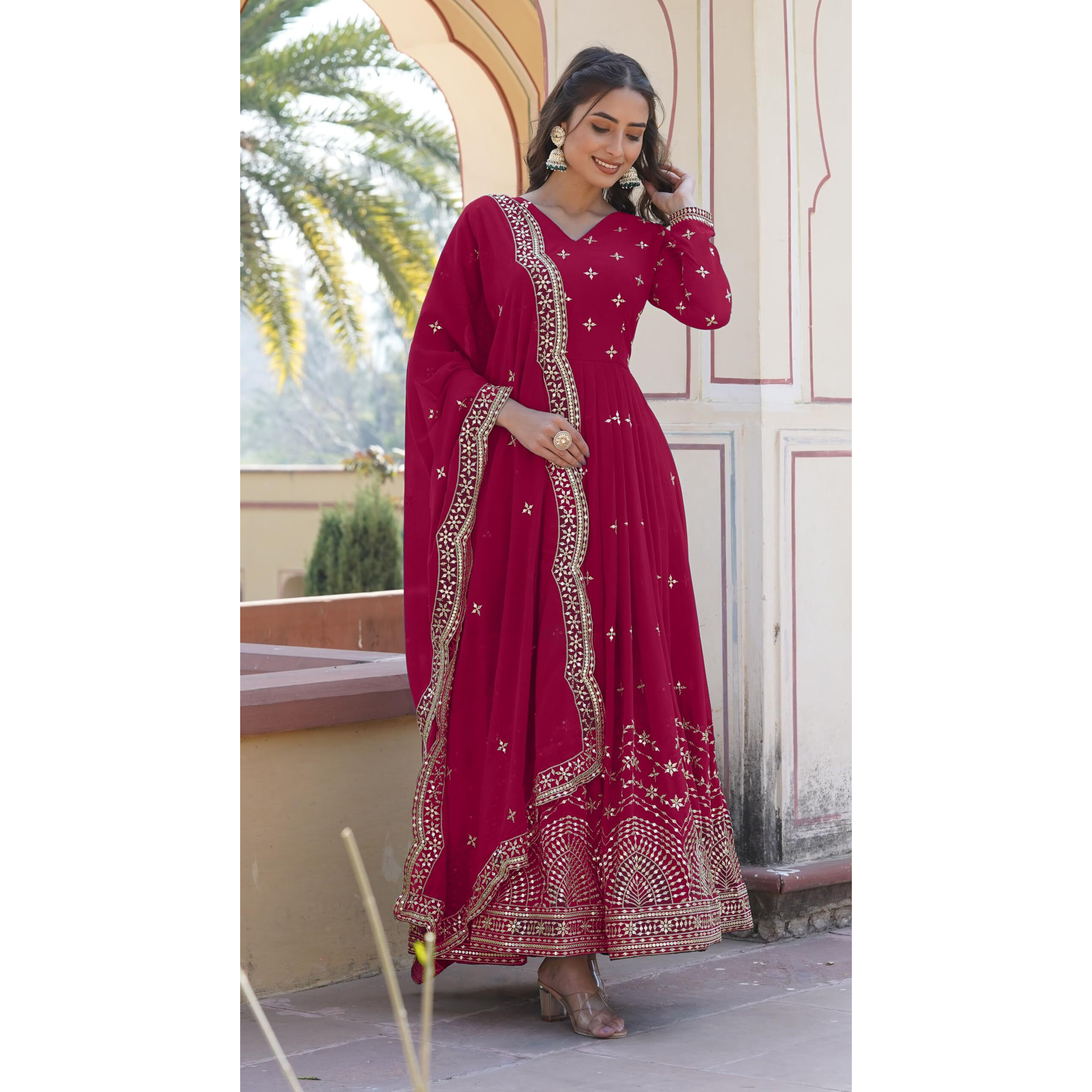Wedani Georgette Anarkali Kurta Set with Dupatta For women