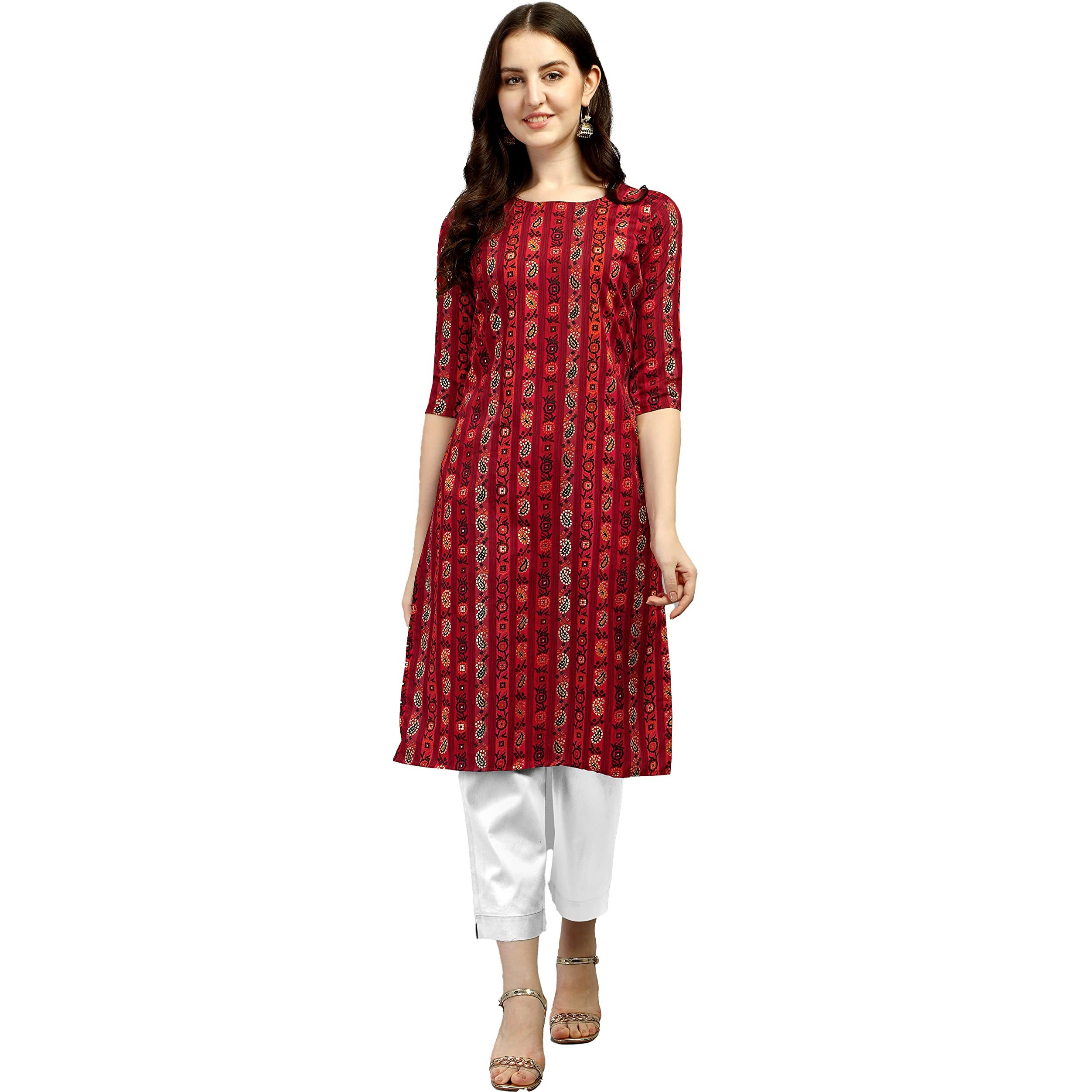 Wedani Women Crepe Printed Kurti (KRT483) (Large, Maroon)