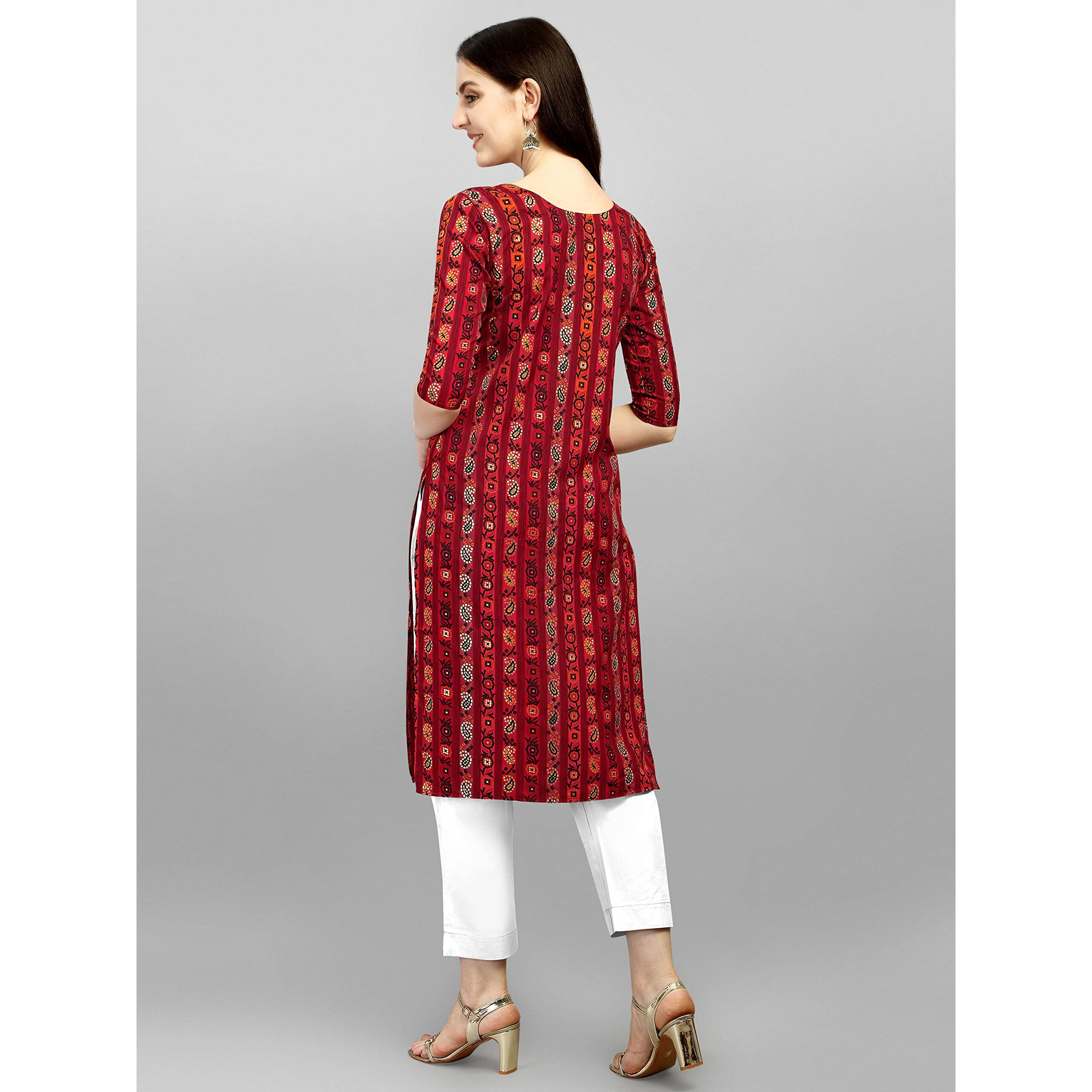 Wedani Women Crepe Printed Kurti (KRT483) (Large, Maroon)
