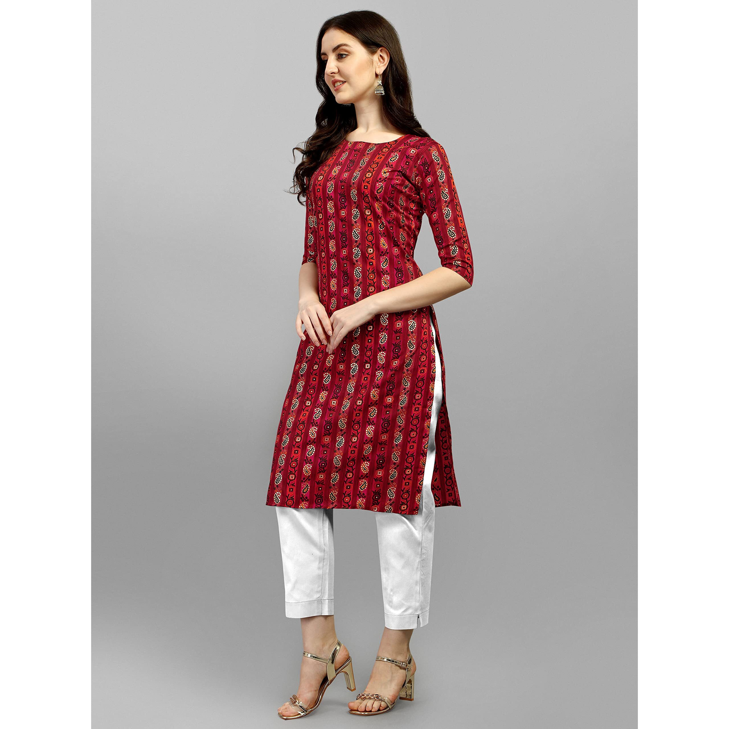 Wedani Women Crepe Printed Kurti (KRT483) (Large, Maroon)