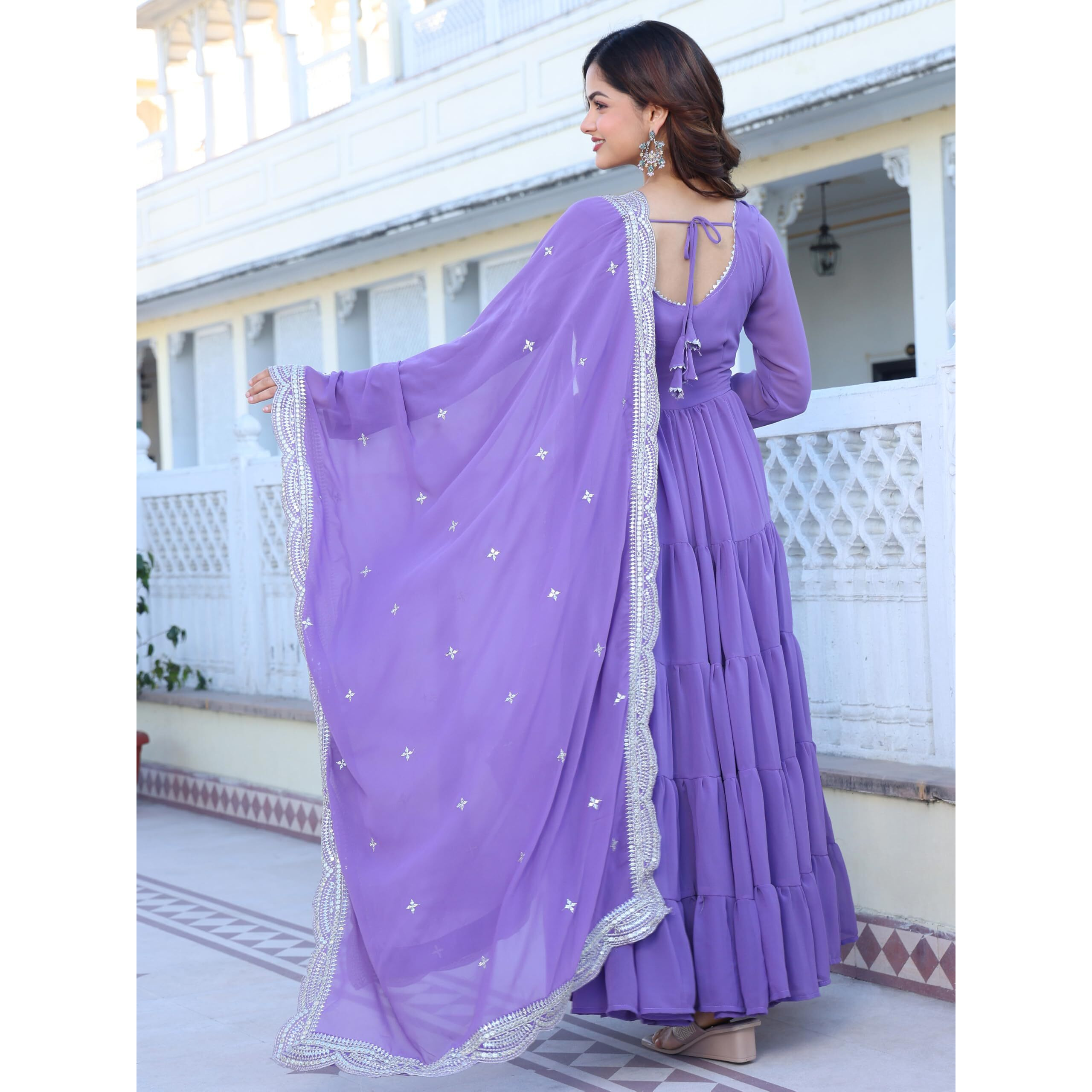 Wedani Georgette Sequins Work Anarkali Kurta Set for Women Lavender