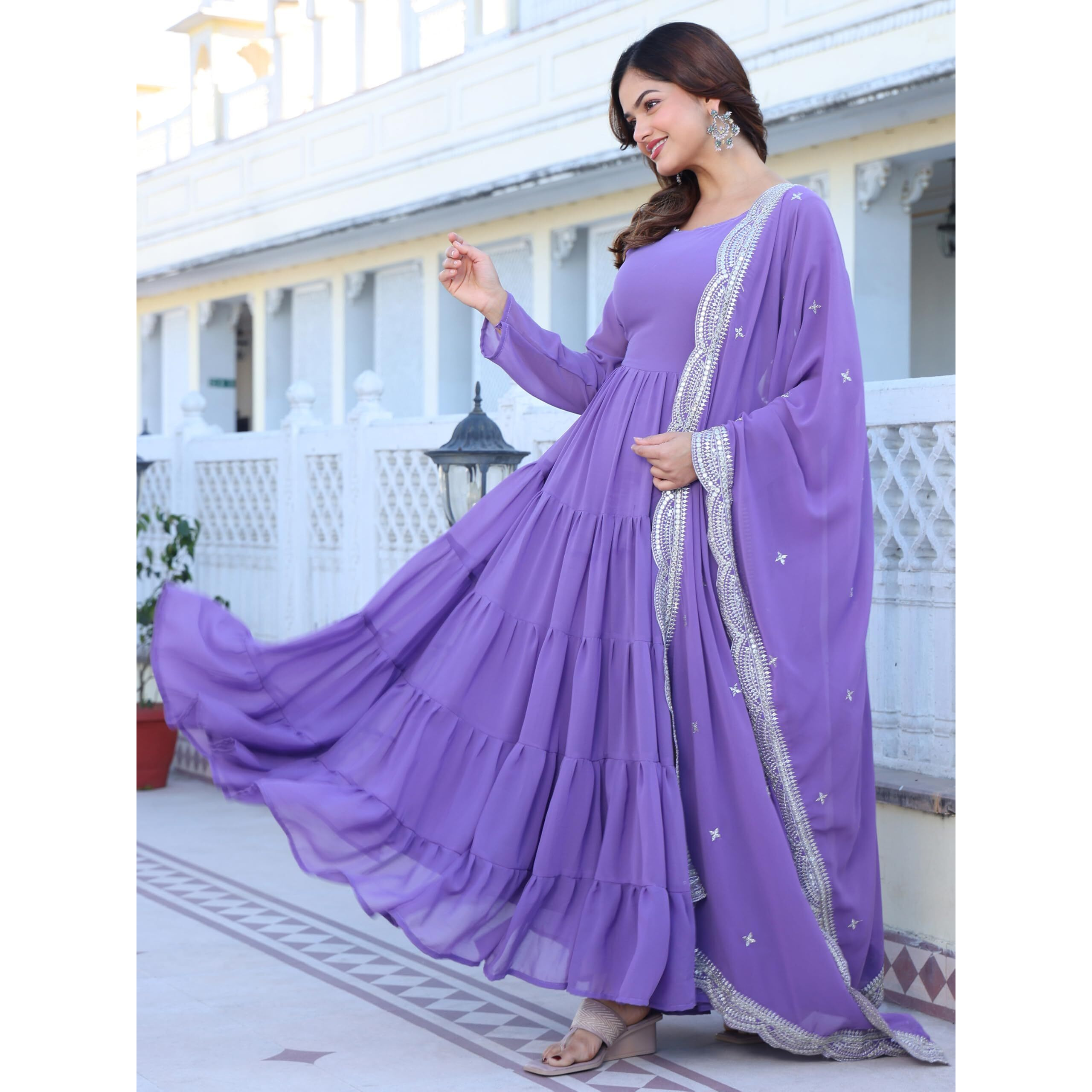 Wedani Georgette Sequins Work Anarkali Kurta Set for Women Lavender