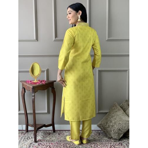 Wedani Muslin Floral Printed with Lace Border Kurta Pant Set with Dupatta for Women