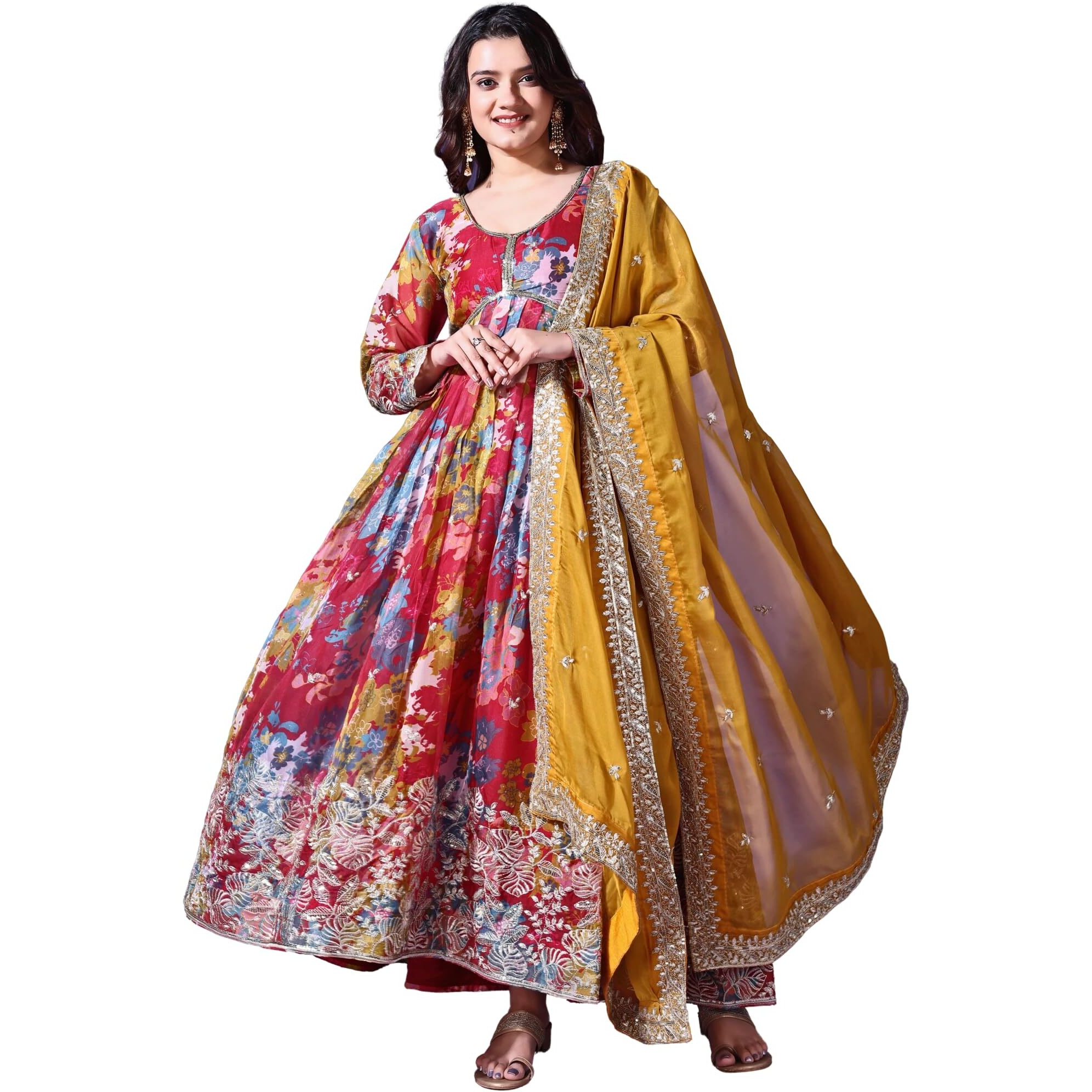 Wedani Georgette Embroidered Anarkali Dress for Women (in, Alpha, L, Pink)