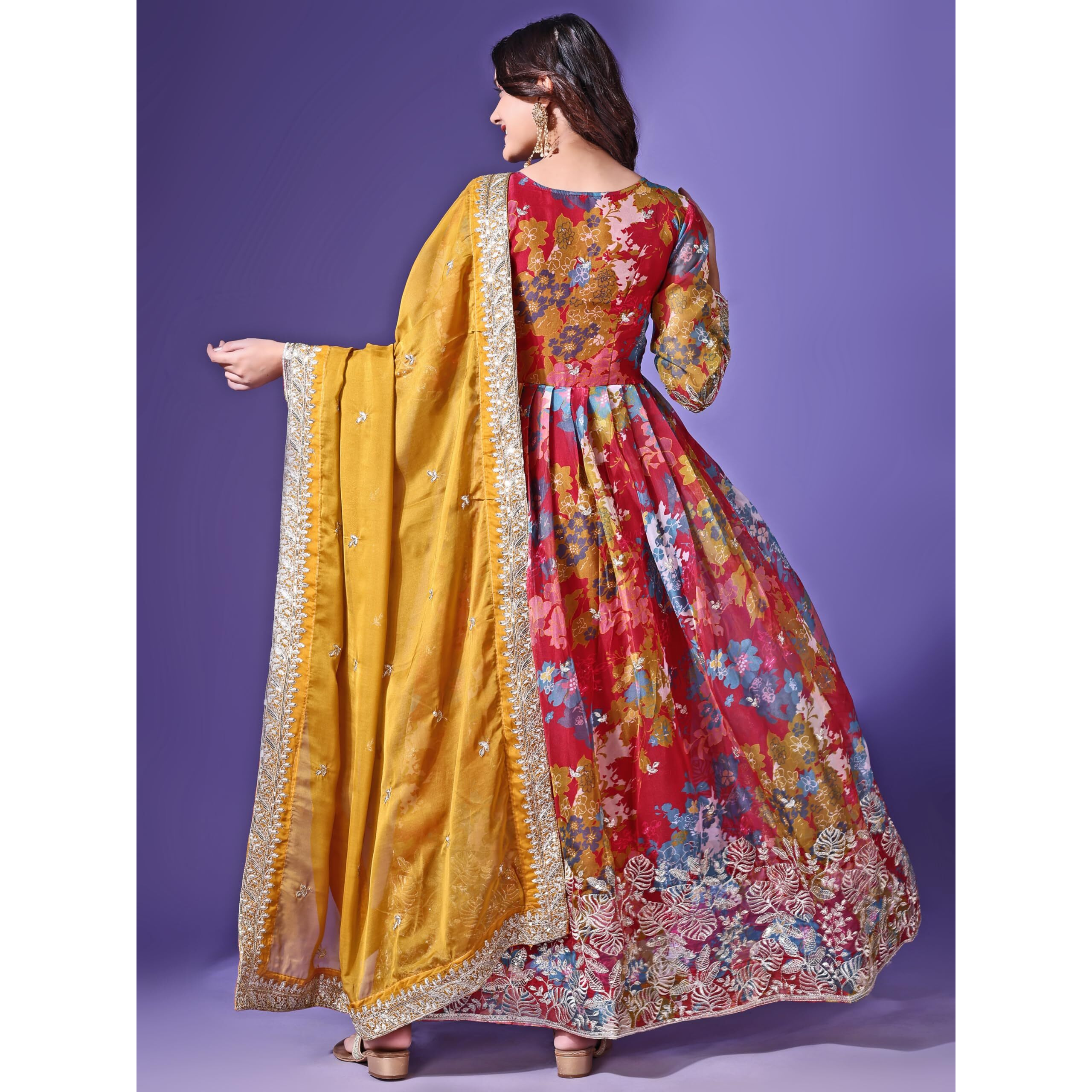Wedani Georgette Embroidered Anarkali Dress for Women (in, Alpha, L, Pink)