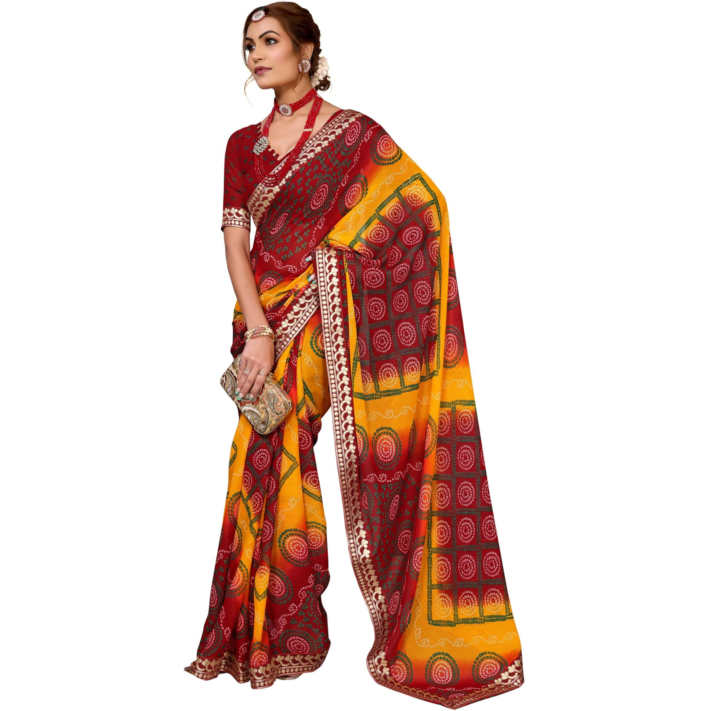 Yashika Women's Woven Latest Georgette Saree with Lace and Blouse Material (AZ-YS-P2-AACHAL-KORAM-Parent-NEW_Maroon)