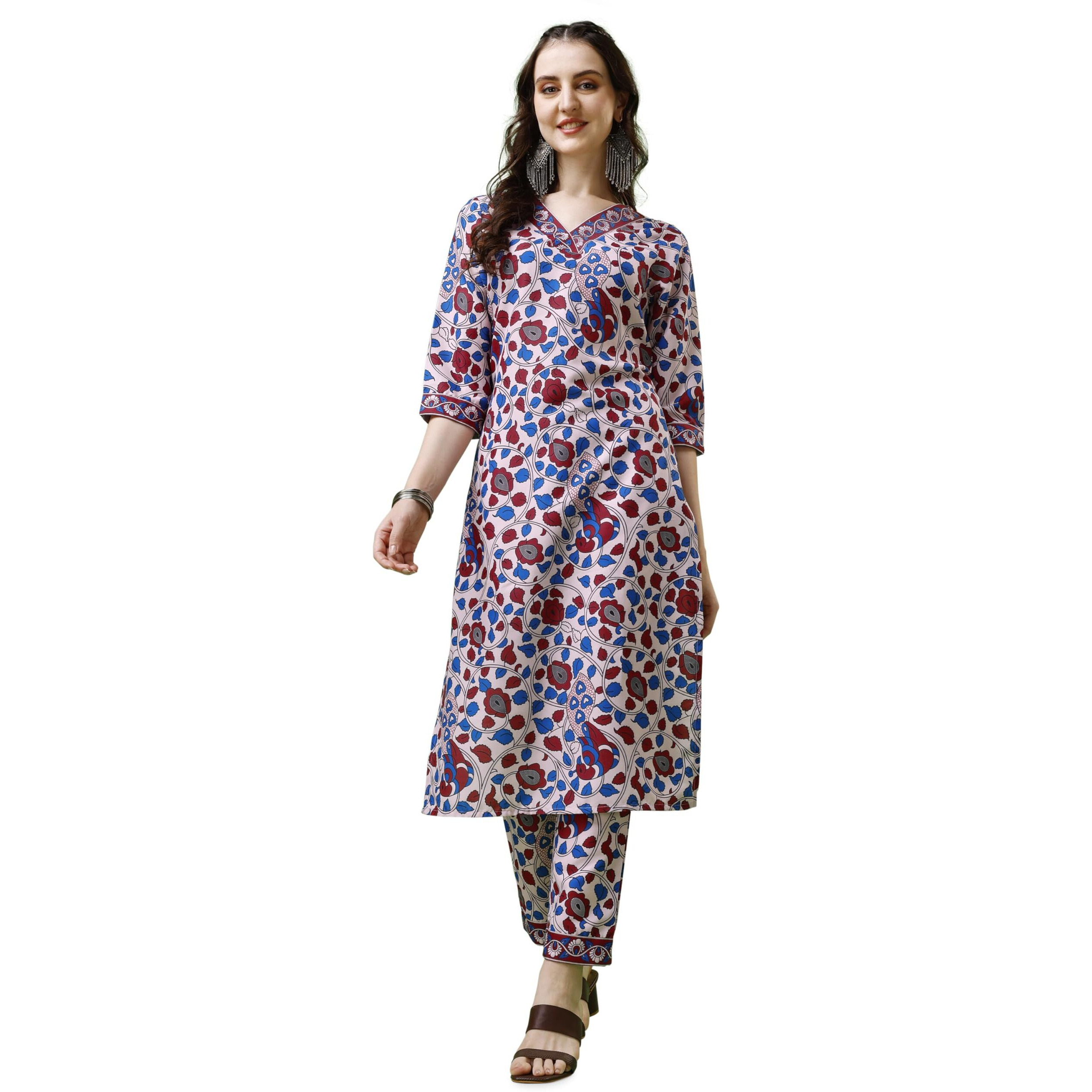 Yashika Women's Printed Cotton Blend Straight Grey Color Kurta Pant Set||AZ-YS-P1-KS2067-S