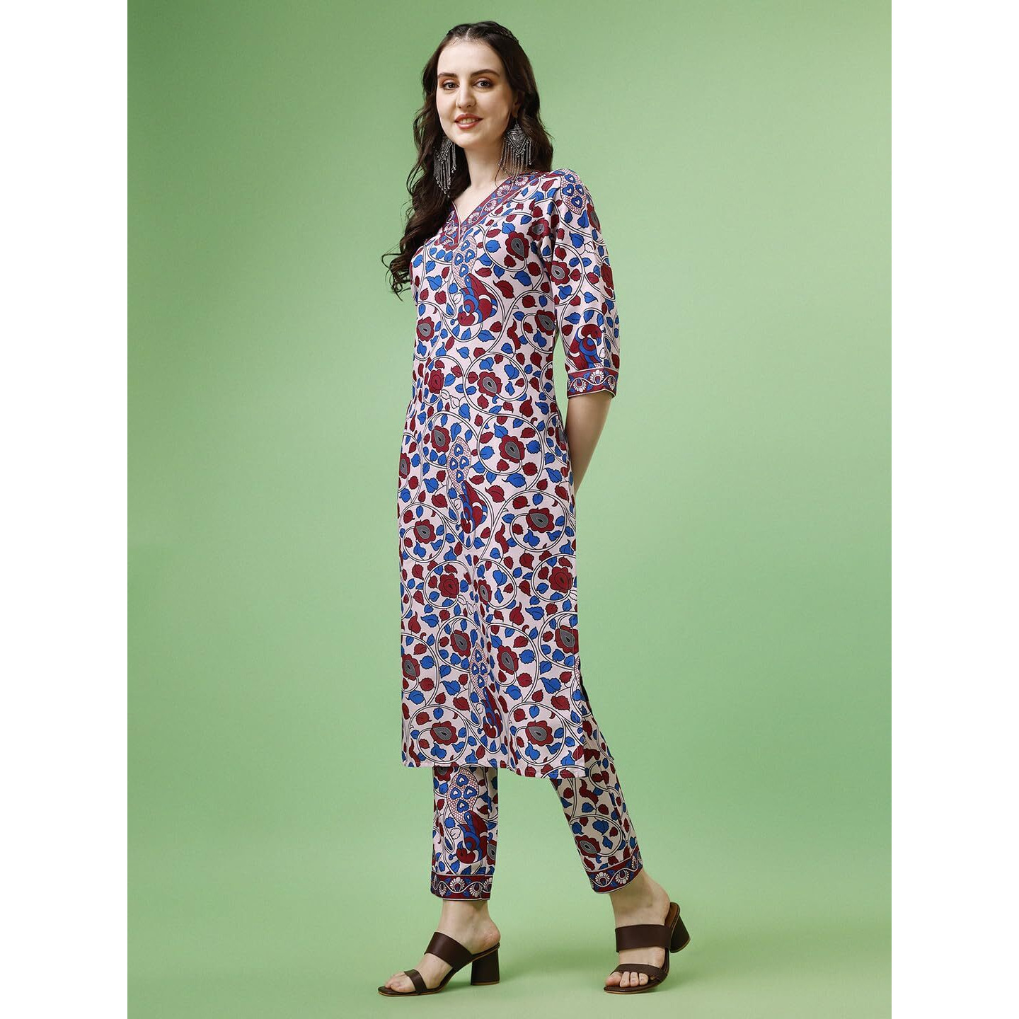 Yashika Women's Printed Cotton Blend Straight Grey Color Kurta Pant Set||AZ-YS-P1-KS2067-S