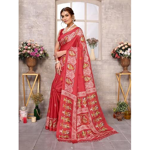 Yashika Women's Woven Latest Art Silk and Tassels Saree with Unstitched Blouse Material (AZ-YS-P1-NAFIZA-Parent-NEW_Red)