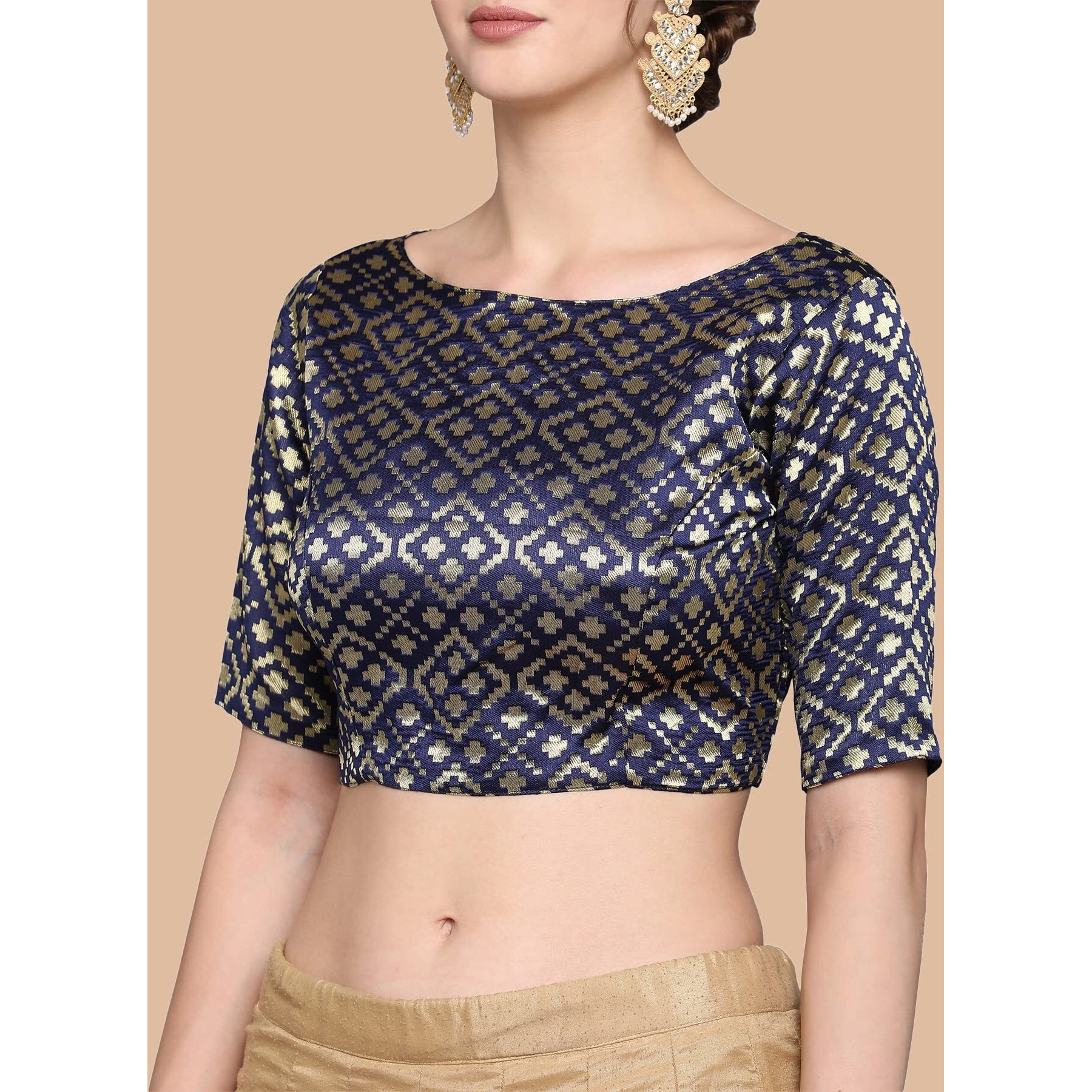 Yashika Women's Polyester 3/4 Sleeve Regular Blouse (BLJ03 Blue-XL