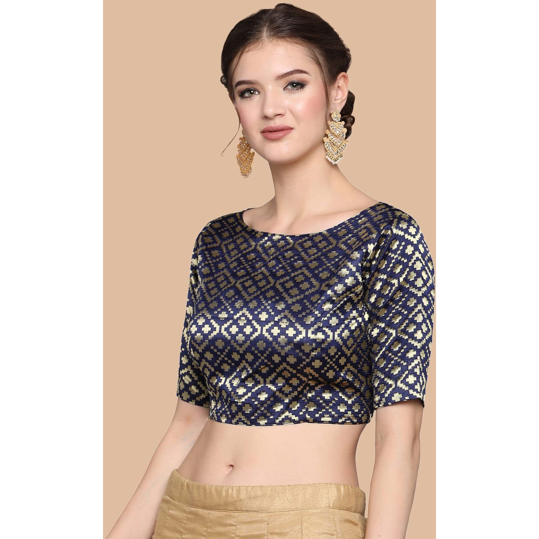 Yashika Women's Polyester 3/4 Sleeve Regular Blouse (BLJ03 Blue-XL