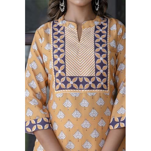 Yashika Women's Regular Printed Cotton Blend Straight Kurta Afghani Pant Dupatta Set-Ethnic Elegance Embodied | Perfect Fusion of Tradition and Style (AZ-YS-P10-KS2123-S_Yellow