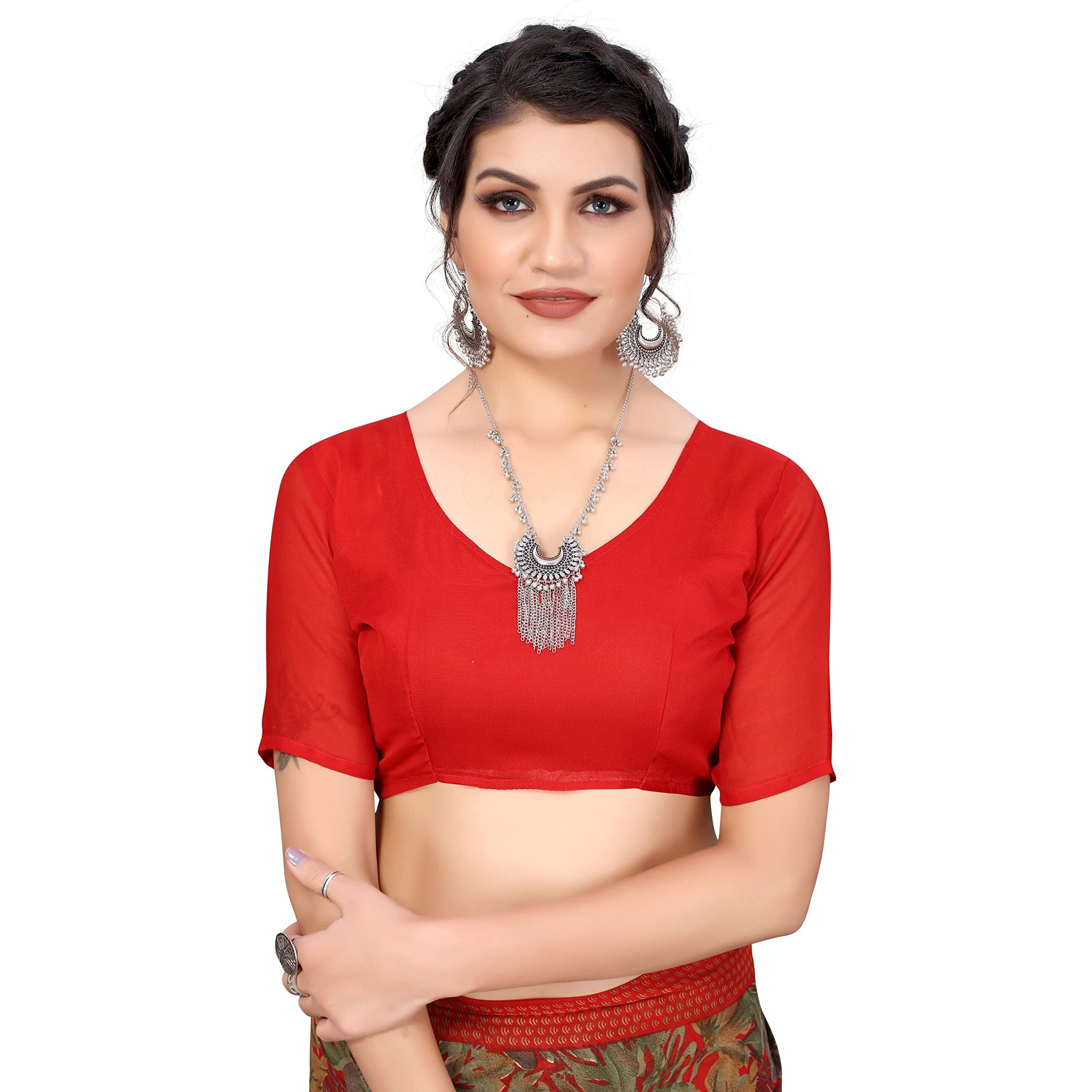 Yashika Womens Georgette Saree With Blouse Piece(KUMUD BLACK-KUMUD RED_Pack Of-2)