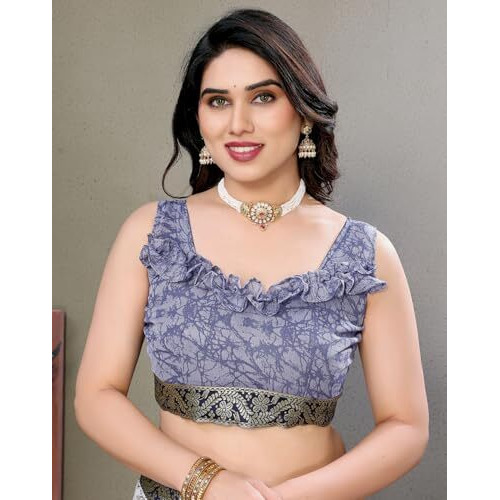 Yashika Women's Printed Georgette Saree With Lace Border and Unstitched Blouse Material (AZ-YS-P3-SANGNA GREY LACE)