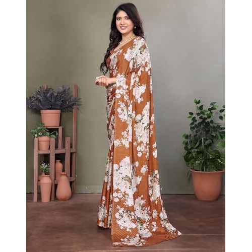 Yashika Women's Tussar Silk Printed Saree With Blouse Material |saree for Women | saree collection 2025 | New Sari | Latest Saree (AZ-YS-P1-ZEHRA ORANGE)