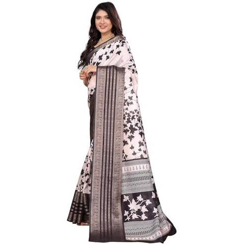 Yashika Women's Dola Silk Printed Saree With Blouse Material |saree for Women | saree collection 2025 | New Sari | Latest Saree (AZ-YS-P3-GYANI WHITE BLACK)
