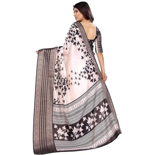 Yashika Women's Dola Silk Printed Saree With Blouse Material |saree for Women | saree collection 2025 | New Sari | Latest Saree (AZ-YS-P3-GYANI WHITE BLACK)