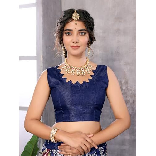 Yashika Women's Woven Latest Art Silk and Tassels Saree with Unstitched Blouse Material (AZ-YS-P2-NAFIZA-Parent-NEW_Navy)