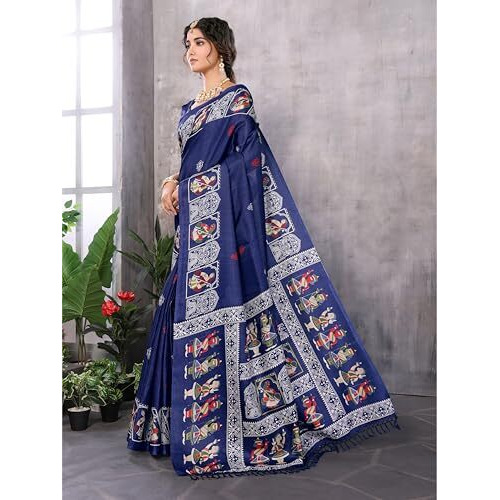 Yashika Women's Woven Latest Art Silk and Tassels Saree with Unstitched Blouse Material (AZ-YS-P2-NAFIZA-Parent-NEW_Navy)