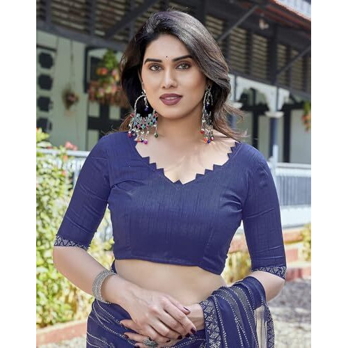 Yashika Women's latest Chiffon Saree With Lace and Blouse Material (AZ-YS-P1-TANIKSHA NAVY)