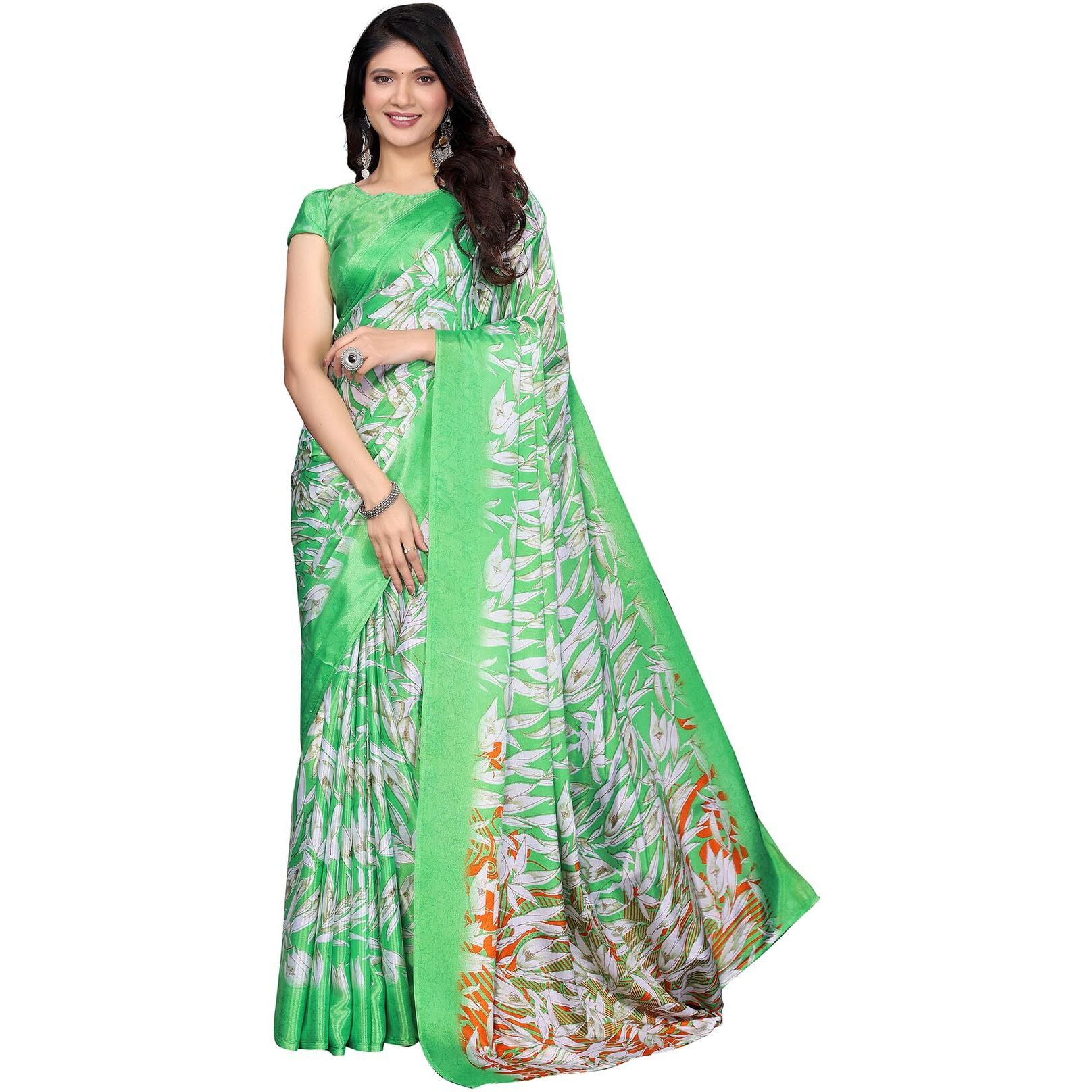 Yashika Women's Tussar Silk Printed Saree With Blouse Material |saree for Women | saree collection 2025 | New Sari | Latest Saree (AZ-YS-P1-HASINA GREEN)