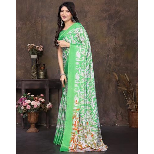 Yashika Women's Tussar Silk Printed Saree With Blouse Material |saree for Women | saree collection 2025 | New Sari | Latest Saree (AZ-YS-P1-HASINA GREEN)