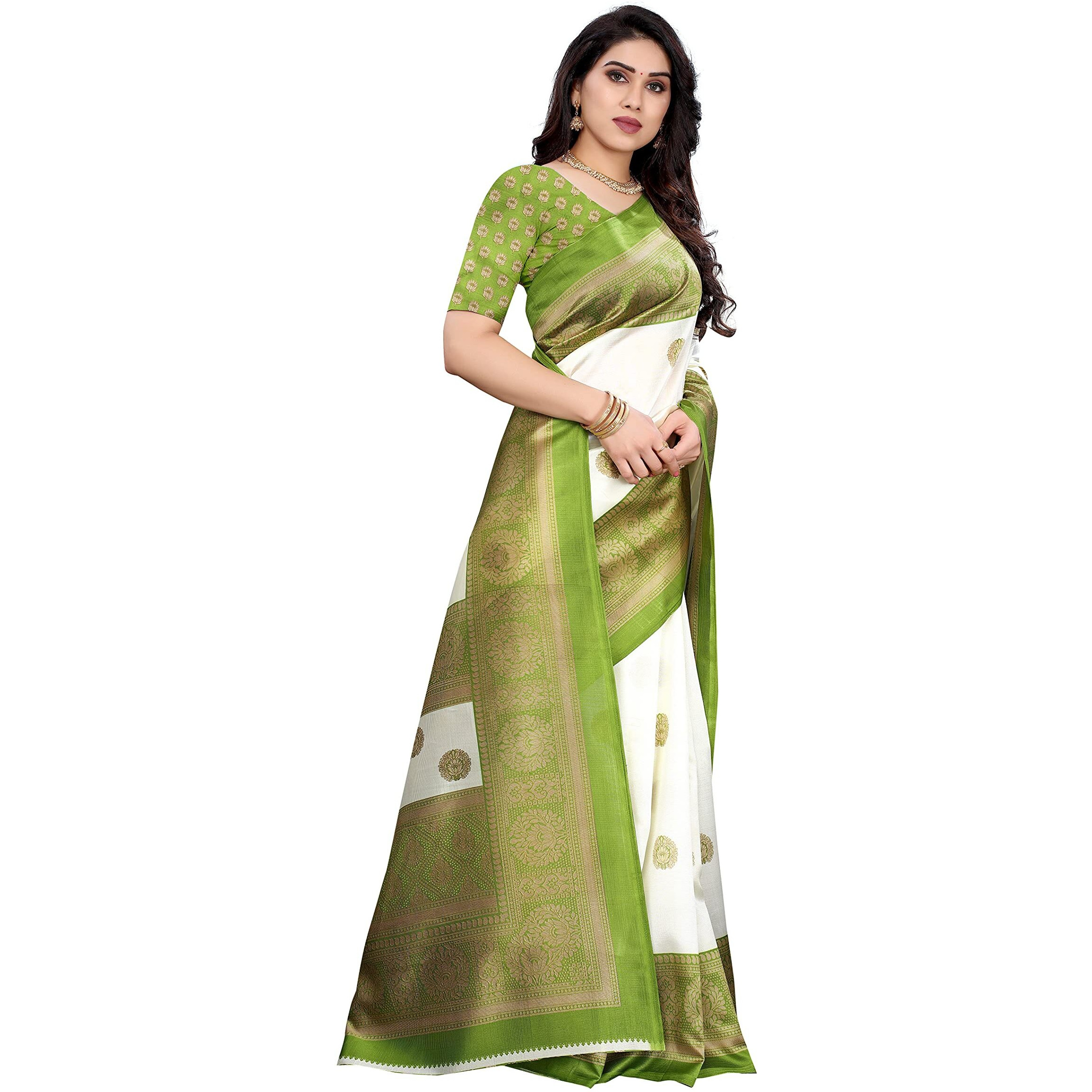 Yashika Women's Art Silk Saree (AAMRAPALI Green